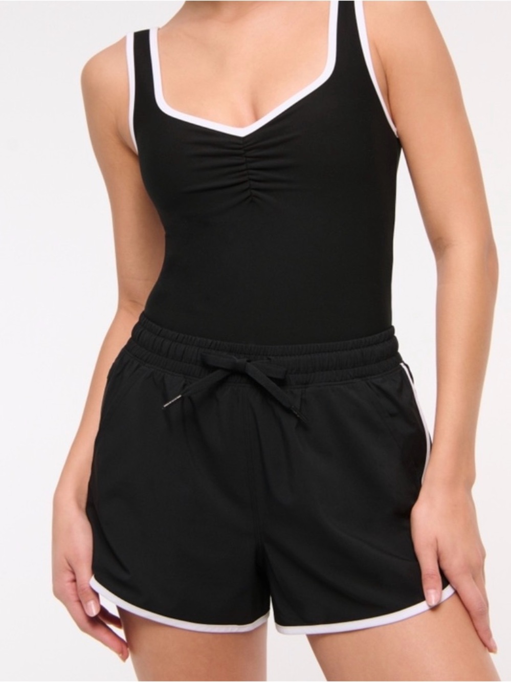 Abercrombie & Fitch Black Scoop-Back Jumpsuit Romper with White Trim